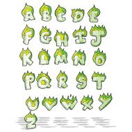 cartoon flaming green letters alphabet