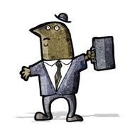 cartoon businessmanswinging briefcase