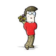 cartoon man with flowers