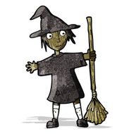 cartoon witch with broomstick