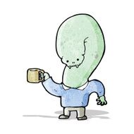 cartoon mutant monster with cup of coffee