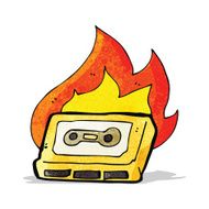 cartoon burning cassette tape