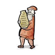 cartoon man carrying clay pot
