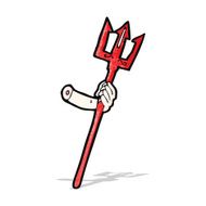 cartoon arm holding devil fork