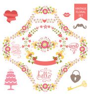 Cute floral wreath set with wedding elements