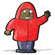 cartoon man in coat waving