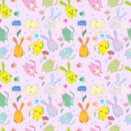 Stylish colorful seamless with cats rabbits flowers pattern background