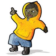 cartoon boy in hooded top pointing