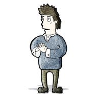 cartoon man pressing fingertips together