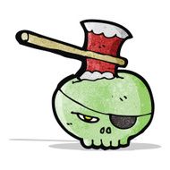 cartoon axe in skull