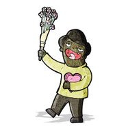 cartoon romantic man with flowers