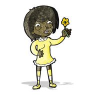 cartoon proud woman with plant