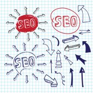 Doodle letteing SEO with arrows Sketchy notepaper