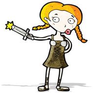 cartoon viking girl with sword