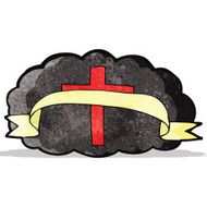 cartoon christian cross on cloud