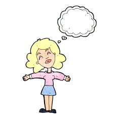 cartoon woman with open arms thought bubble N106