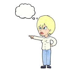cartoon woman accusing with thought bubble N11