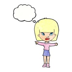 cartoon woman pointing with thought bubble N227