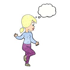 cartoon woman waving with thought bubble N353