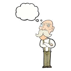 cartoon angry old man with thought bubble N148