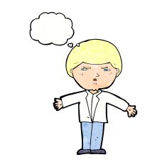 cartoon annoyed man with thought bubble N82