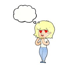 cartoon woman in love with thought bubble N11