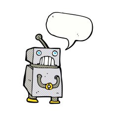 cartoon robot with speech bubble N220