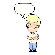 cartoon grinning man with speech bubble N99