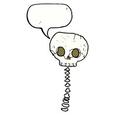 cartoon spooky skull and spine with speech bubble N12
