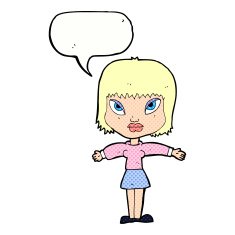 cartoon woman with outstretched arms speech bubble N11