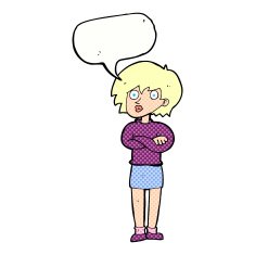 cartoon woman wit crossed arms with speech bubble N12