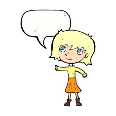 cartoon happy girl with speech bubble N97