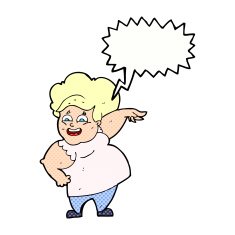 cartoon overweight woman with speech bubble N19
