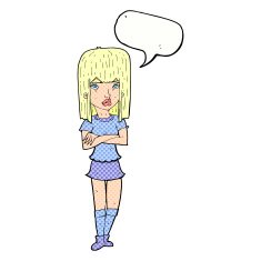 cartoon girl with crossed arms speech bubble N12