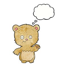 cartoon teddy bear waving with thought bubble N14