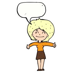 cartoon woman giving thumbs up sign with speech bubble N12