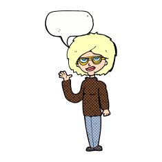 cartoon woman waving with speech bubble N389