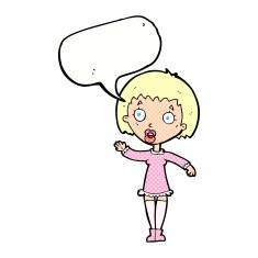 cartoon waving woman with speech bubble N167