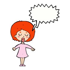 cartoon woman in dress with speech bubble N46