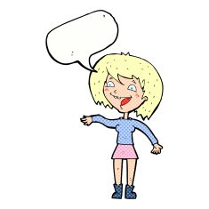 cartoon waving woman with speech bubble N168