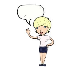 cartoon woman waving with speech bubble N390