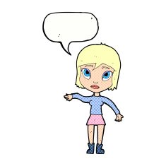 cartoon woman waving hand with speech bubble N11