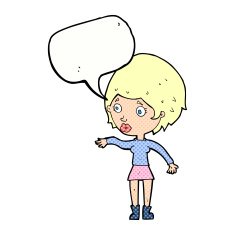 cartoon concerned woman reaching out with speech bubble N12