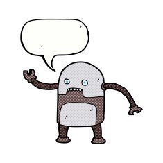 funny cartoon robot with speech bubble N58