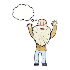 cartoon frightened old man with beard thought bubble N11