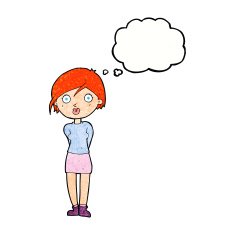 cartoon surprised girl with thought bubble N22