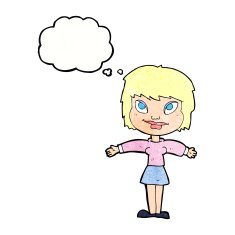 cartoon woman with open amrs thought bubble N11