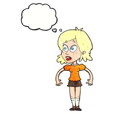 cartoon surprised woman with thought bubble N259
