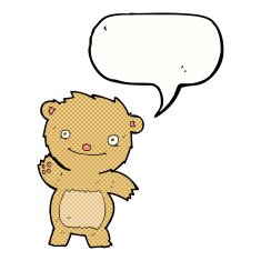 cartoon waving teddy bear with speech bubble N49