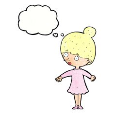 cartoon surprised woman with thought bubble N260